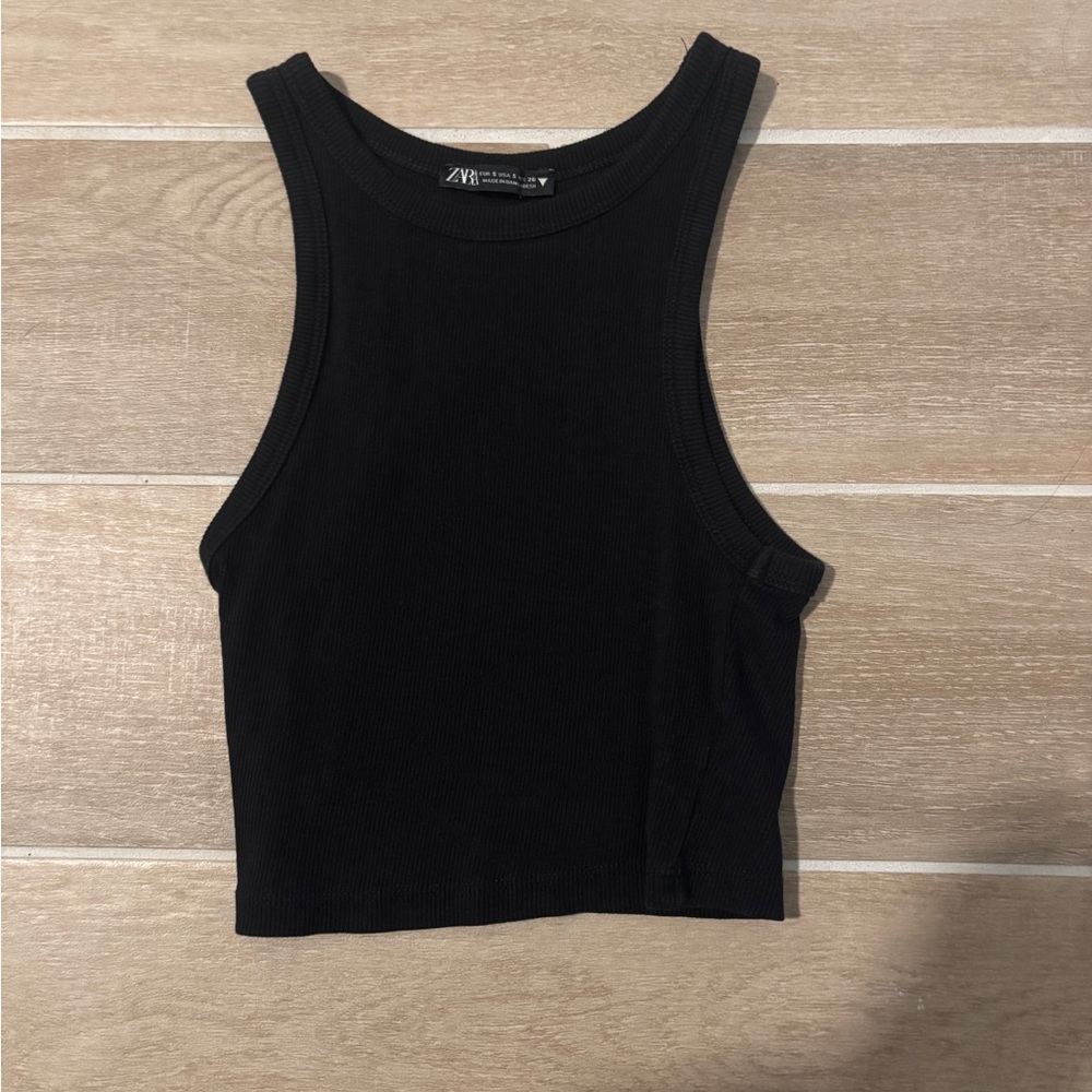 Zara Black Ribbed Crop Top